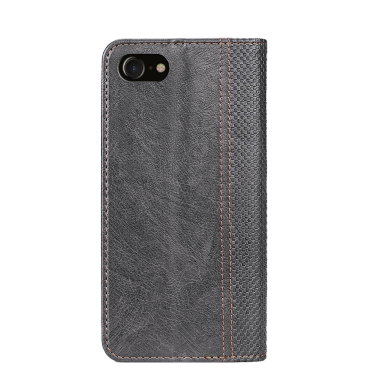 For iPhone SE 2022 / SE 2020 / 8 / 7 Grid Texture Magnetic PU + TPU Horizontal Flip Leather Case with Holder & Card Slot