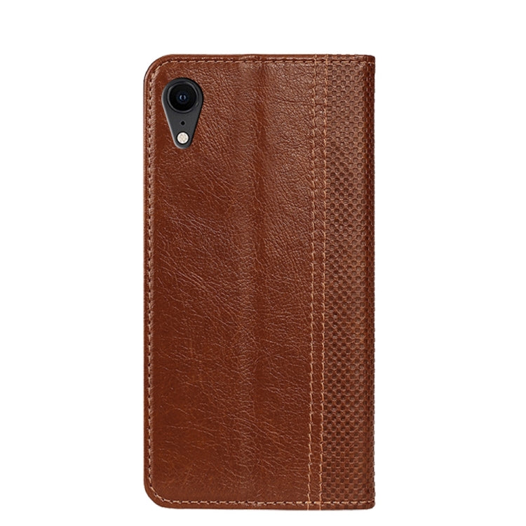 For iPhone XR Grid Texture Magnetic PU + TPU Horizontal Flip Leather Case with Holder & Card Slot