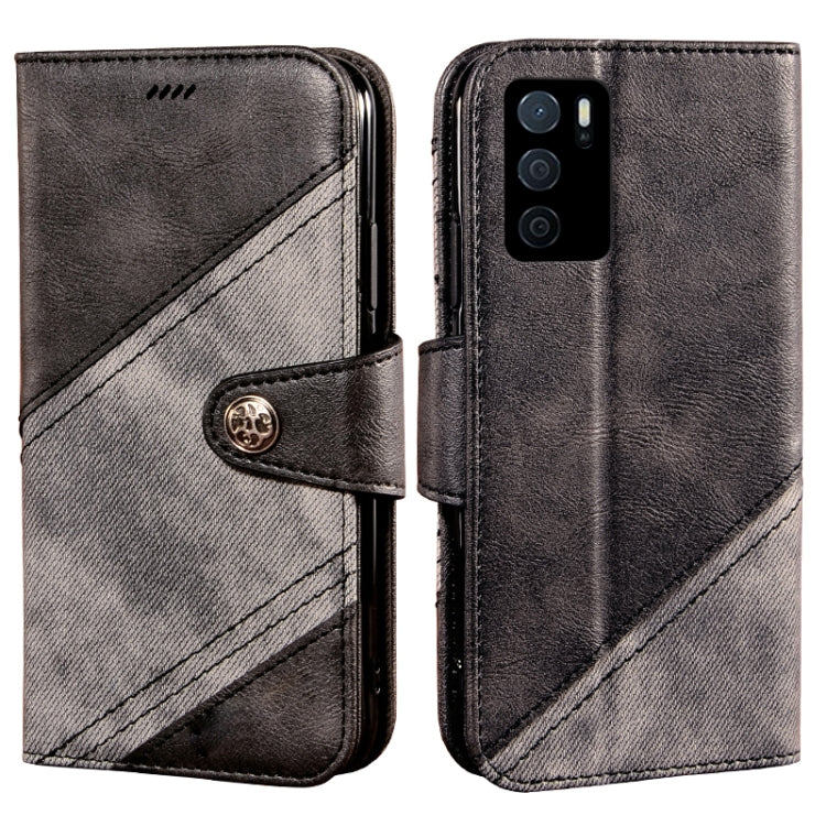 For OPPO A16 Contrast Color Splicing Retro Texture Horizontal Flip PU Leather Case with Card Slots & Holder & Wallet