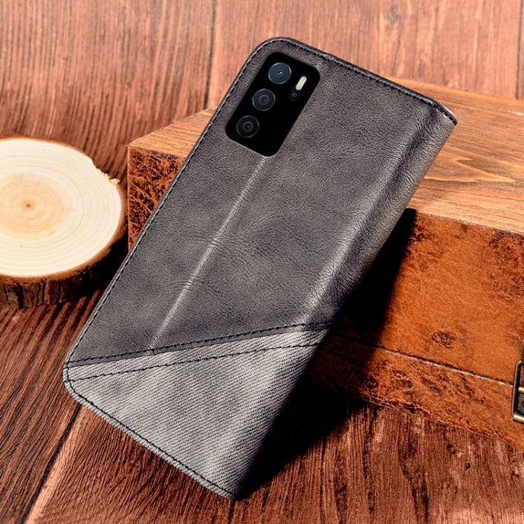 For OPPO A16 Contrast Color Splicing Retro Texture Horizontal Flip PU Leather Case with Card Slots & Holder & Wallet