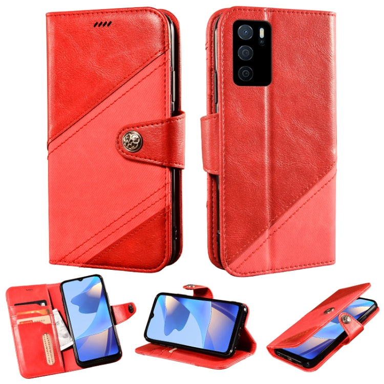 For OPPO A16 Contrast Color Splicing Retro Texture Horizontal Flip PU Leather Case with Card Slots & Holder & Wallet