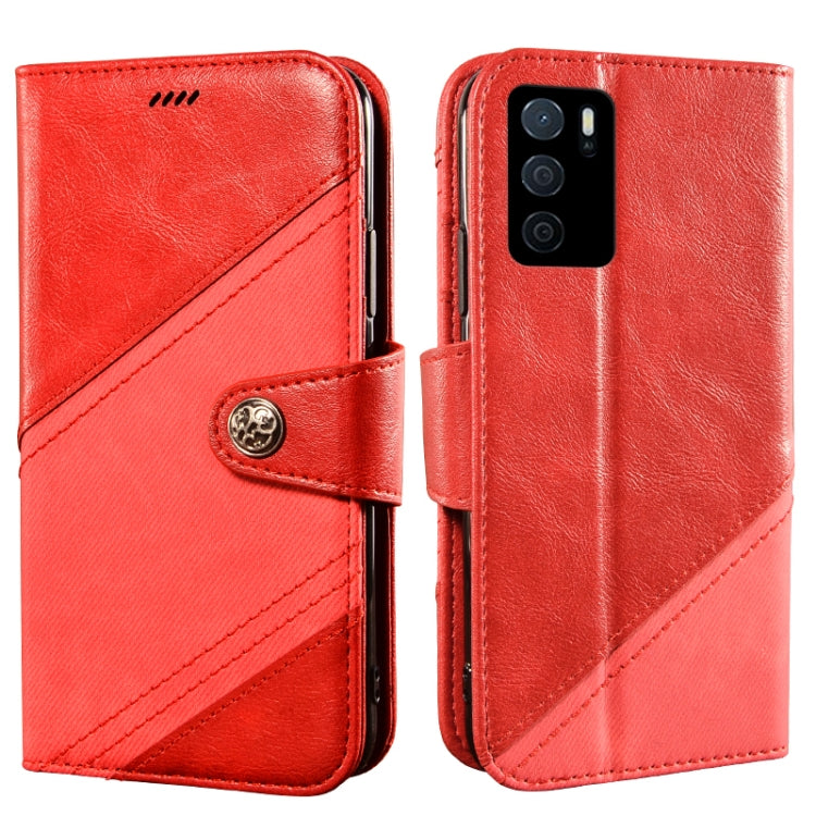 For OPPO A16 Contrast Color Splicing Retro Texture Horizontal Flip PU Leather Case with Card Slots & Holder & Wallet