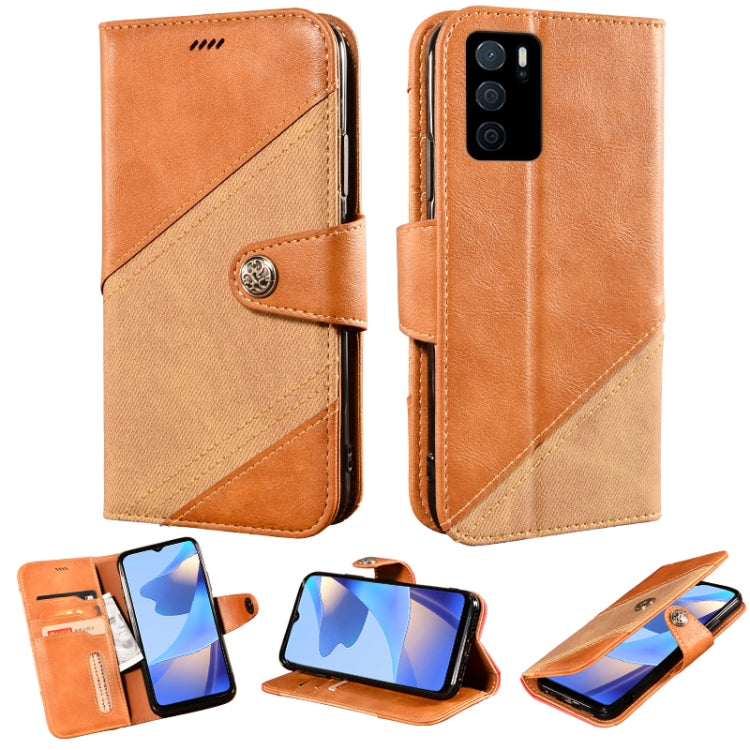 For OPPO A16 Contrast Color Splicing Retro Texture Horizontal Flip PU Leather Case with Card Slots & Holder & Wallet