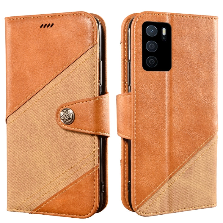 For OPPO A16 Contrast Color Splicing Retro Texture Horizontal Flip PU Leather Case with Card Slots & Holder & Wallet