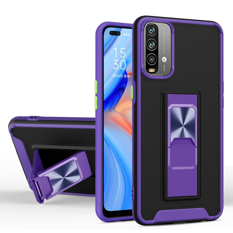 For Xiaomi Redmi Note 9 4G Dual-color Skin Feel TPU + PC Magnetic Shockproof Case with Invisible Holder