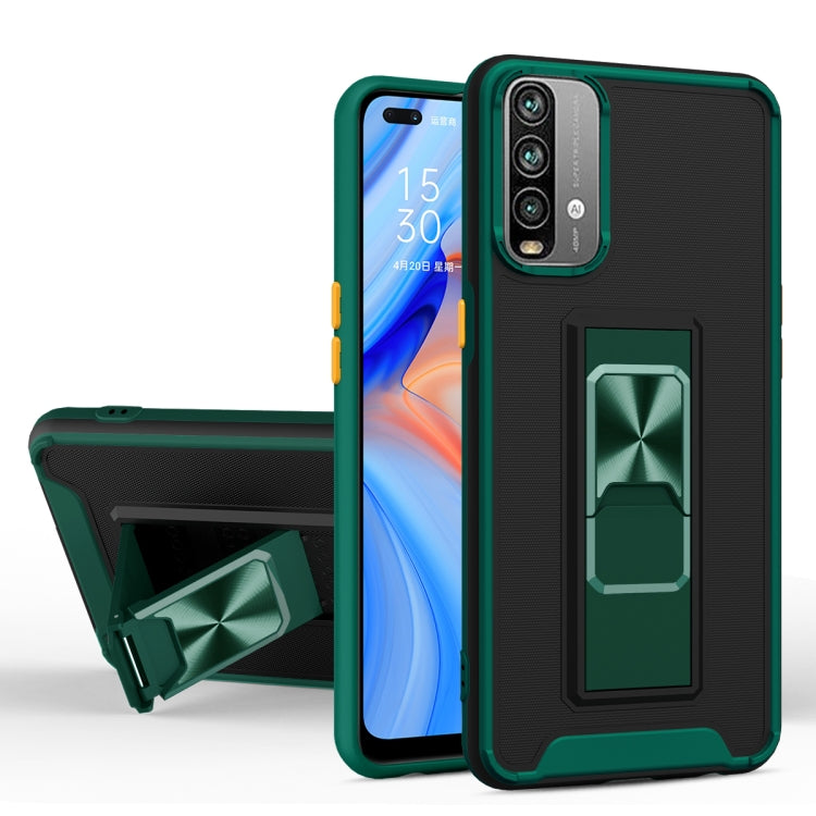 For Xiaomi Redmi Note 9 4G Dual-color Skin Feel TPU + PC Magnetic Shockproof Case with Invisible Holder
