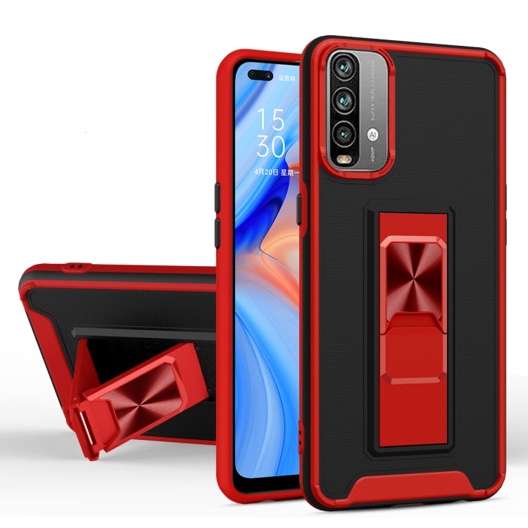 For Xiaomi Redmi Note 9 4G Dual-color Skin Feel TPU + PC Magnetic Shockproof Case with Invisible Holder