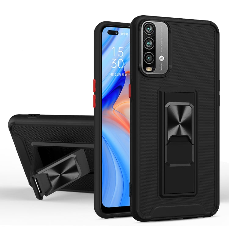 For Xiaomi Redmi Note 9 4G Dual-color Skin Feel TPU + PC Magnetic Shockproof Case with Invisible Holder