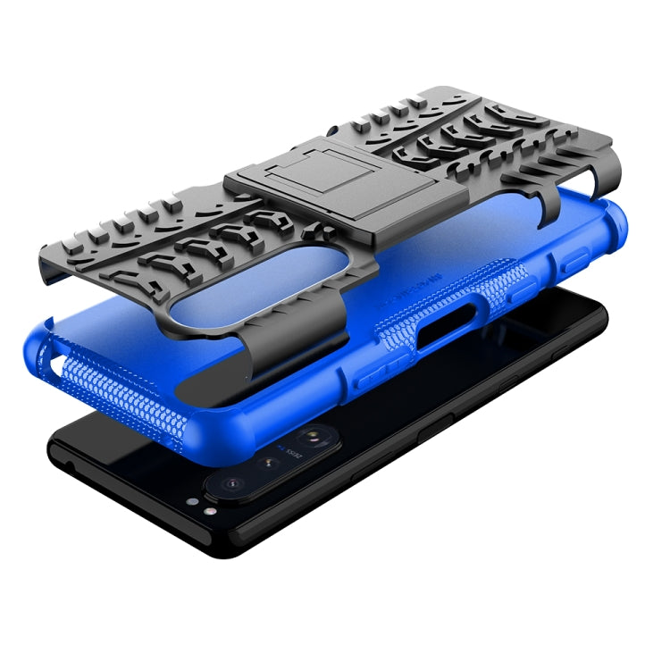 For Sony Xperia 5 III Tire Texture Shockproof TPU+PC Protective Case with Holder