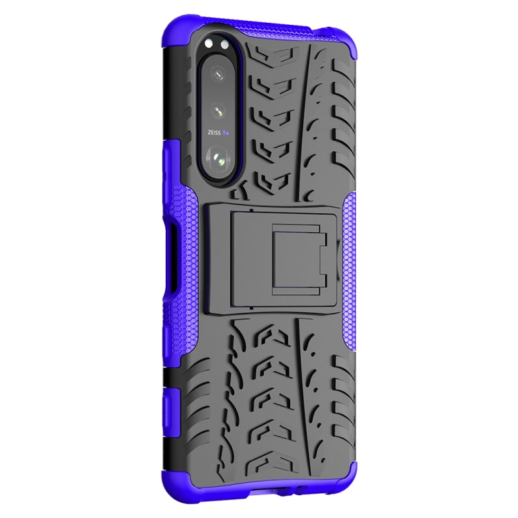 For Sony Xperia 5 III Tire Texture Shockproof TPU+PC Protective Case with Holder