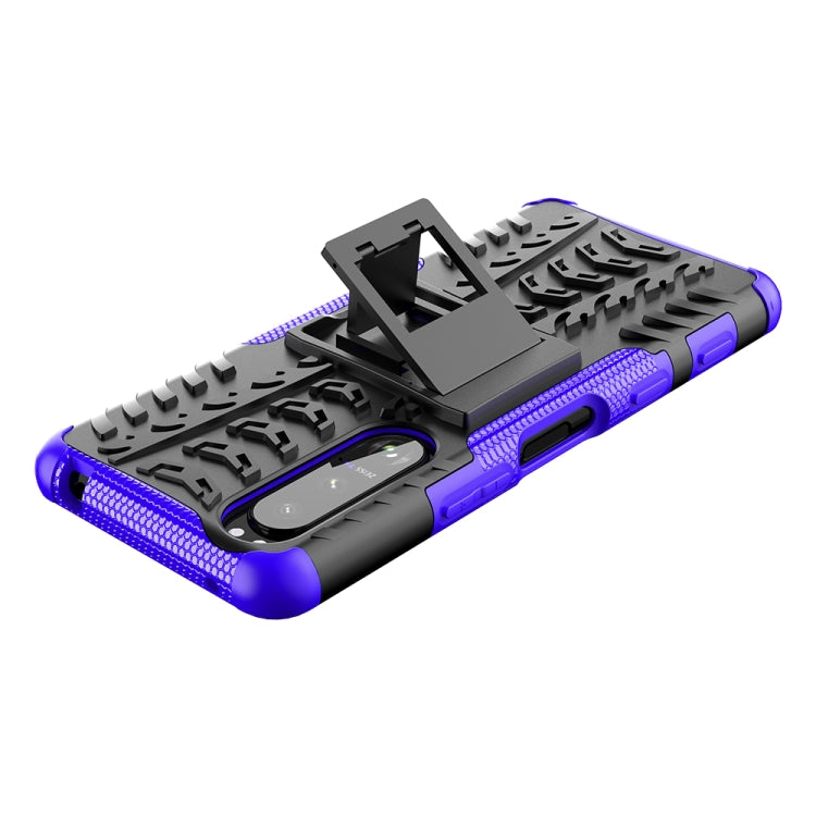 For Sony Xperia 5 III Tire Texture Shockproof TPU+PC Protective Case with Holder