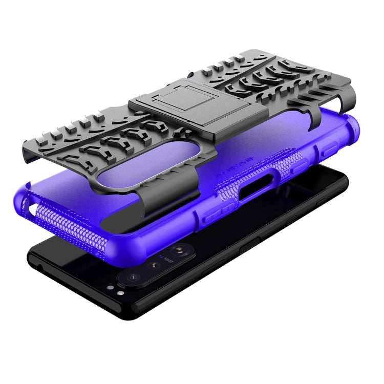 For Sony Xperia 5 III Tire Texture Shockproof TPU+PC Protective Case with Holder