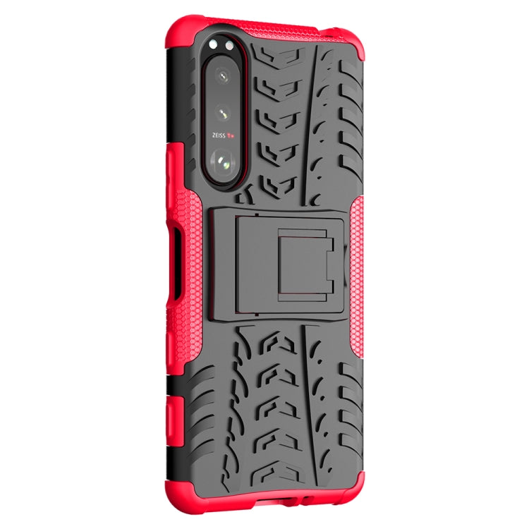 For Sony Xperia 5 III Tire Texture Shockproof TPU+PC Protective Case with Holder