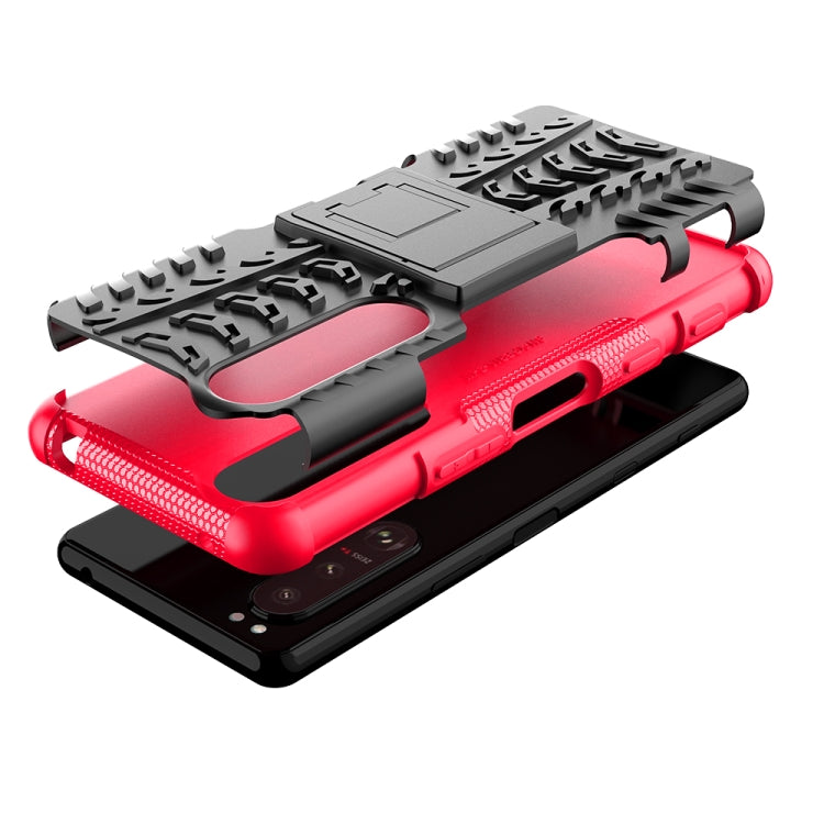 For Sony Xperia 5 III Tire Texture Shockproof TPU+PC Protective Case with Holder