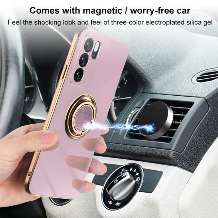For OPPO Reno6 6D Electroplating Full Coverage Silicone Protective Case with Magnetic Ring Holder