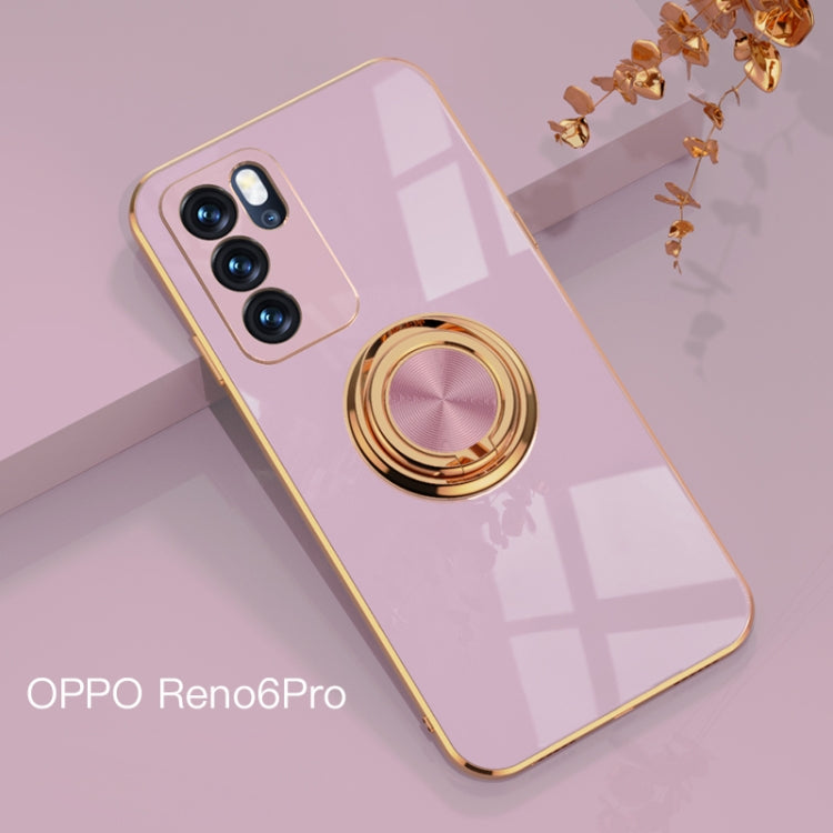 For OPPO Reno6 Pro 5G 6D Electroplating Full Coverage Silicone Protective Case with Magnetic Ring Holder