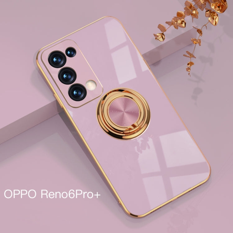For OPPO Reno6 Pro+ 5G 6D Electroplating Full Coverage Silicone Protective Case with Magnetic Ring Holder