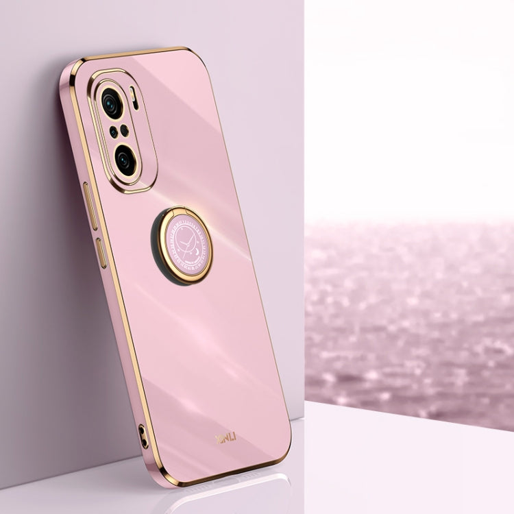 For Xiaomi Redmi K40 XINLI Straight 6D Plating Gold Edge TPU Shockproof Case with Ring Holder