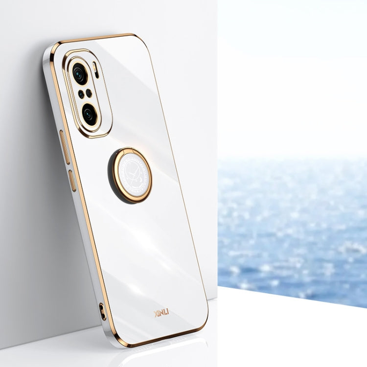 For Xiaomi Redmi K40 XINLI Straight 6D Plating Gold Edge TPU Shockproof Case with Ring Holder