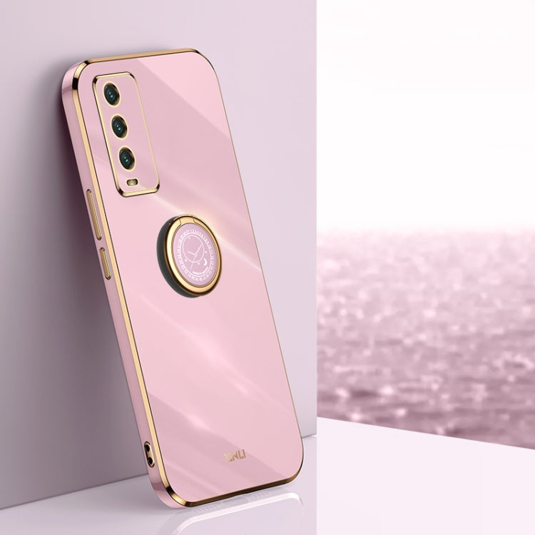 For Xiaomi Redmi Note 9 4G XINLI Straight 6D Plating Gold Edge TPU Shockproof Case with Ring Holder