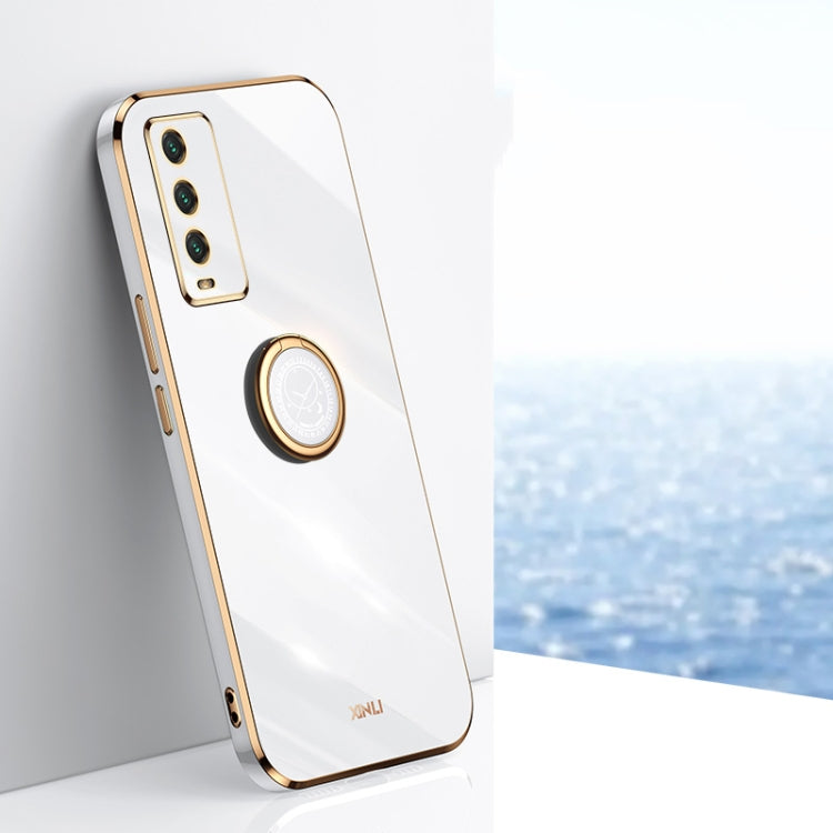 For Xiaomi Redmi Note 9 4G XINLI Straight 6D Plating Gold Edge TPU Shockproof Case with Ring Holder