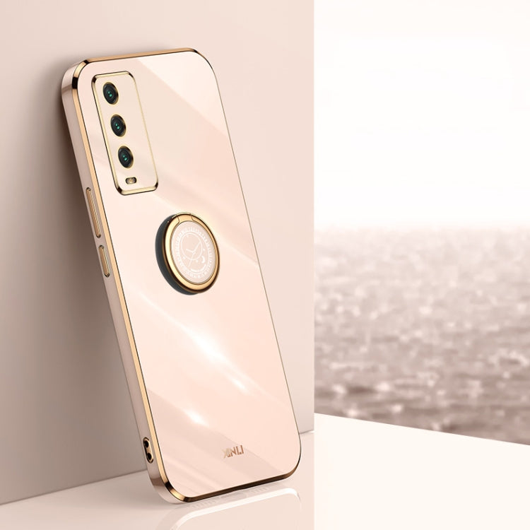 For Xiaomi Redmi Note 9 4G XINLI Straight 6D Plating Gold Edge TPU Shockproof Case with Ring Holder