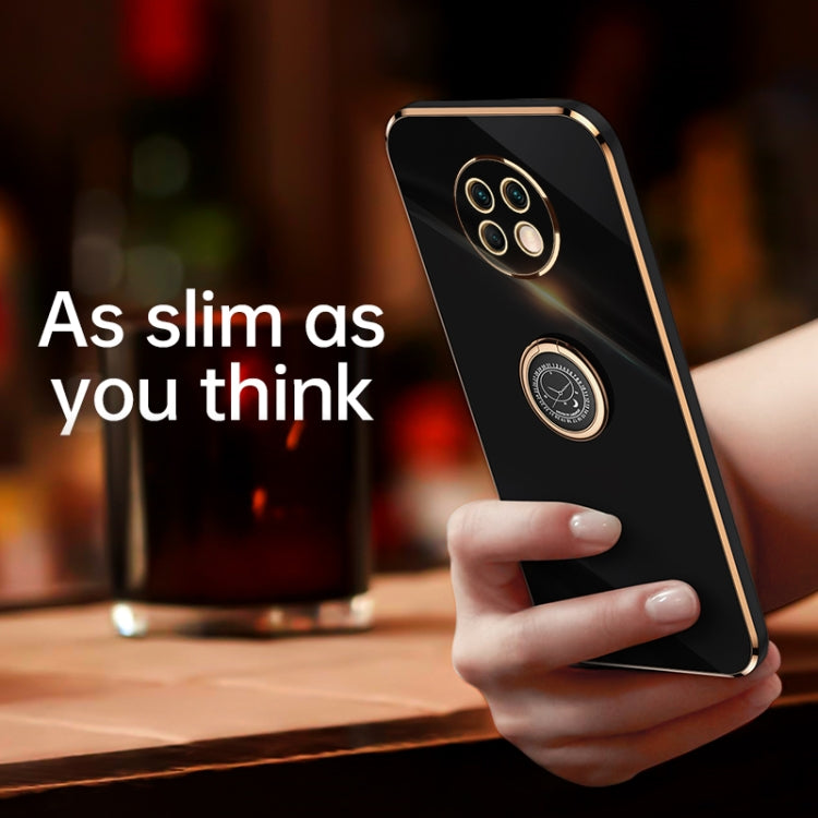 For Xiaomi Redmi Note 9 5G XINLI Straight 6D Plating Gold Edge TPU Shockproof Case with Ring Holder