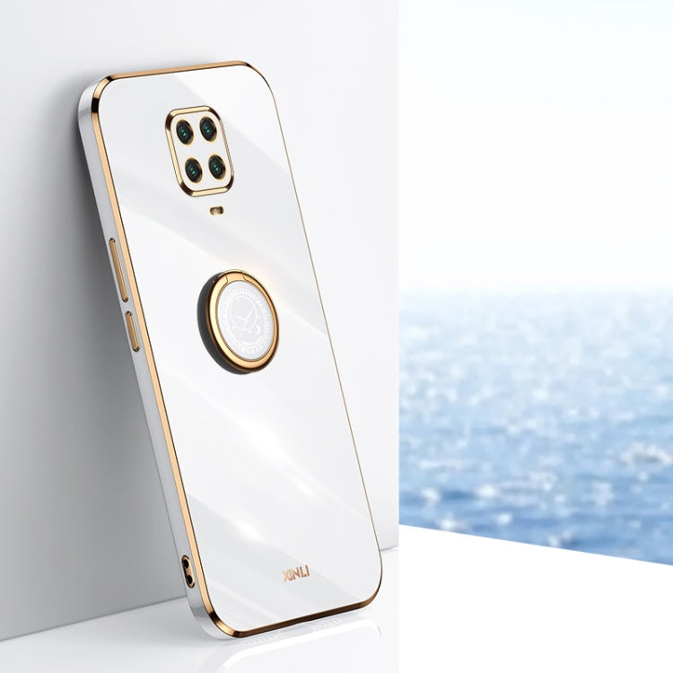 For Xiaomi Redmi Note 9S XINLI Straight 6D Plating Gold Edge TPU Shockproof Case with Ring Holder