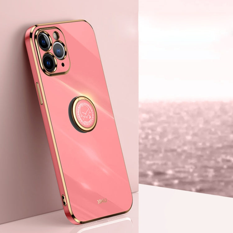 For iPhone 11 Pro Max XINLI Straight 6D Plating Gold Edge TPU Shockproof Case with Ring Holder