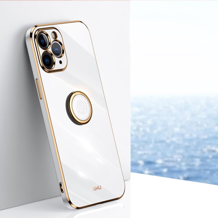 For iPhone 11 Pro Max XINLI Straight 6D Plating Gold Edge TPU Shockproof Case with Ring Holder