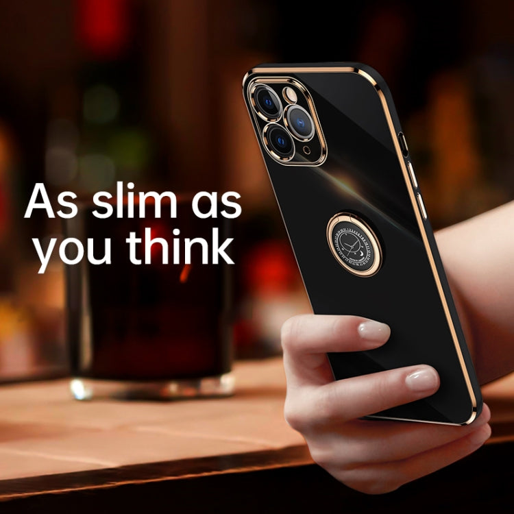 For iPhone 11 Pro Max XINLI Straight 6D Plating Gold Edge TPU Shockproof Case with Ring Holder