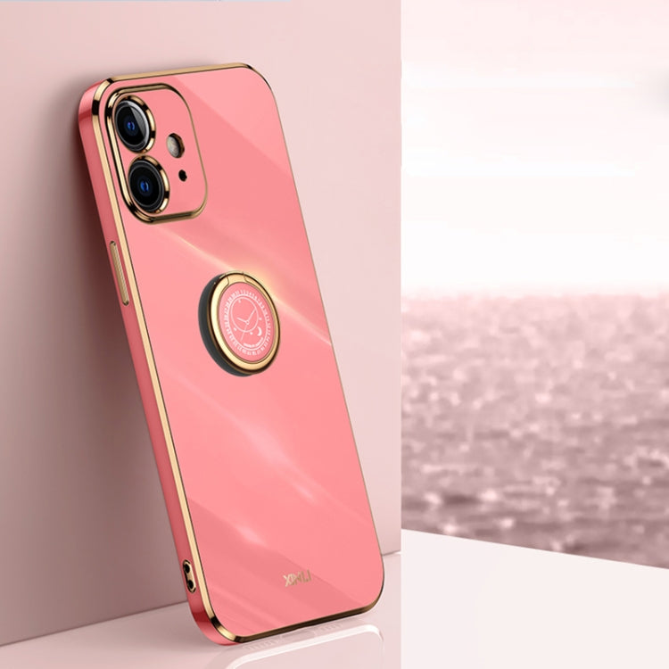 For iPhone 12 XINLI Straight 6D Plating Gold Edge TPU Shockproof Case with Ring Holder