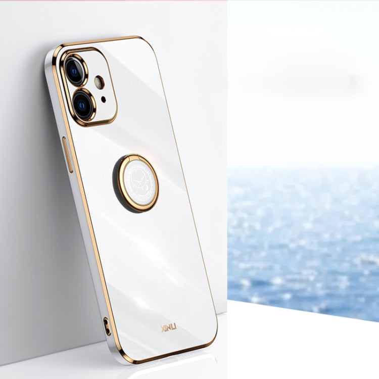 For iPhone 12 XINLI Straight 6D Plating Gold Edge TPU Shockproof Case with Ring Holder