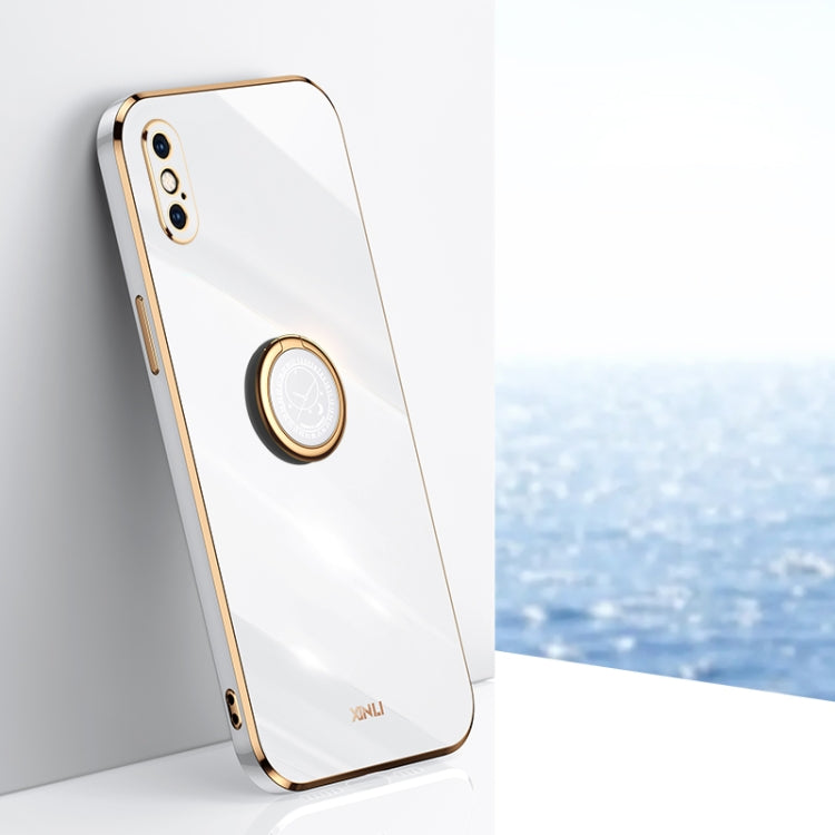 For iPhone XS Max XINLI Straight 6D Plating Gold Edge TPU Shockproof Case with Ring Holder