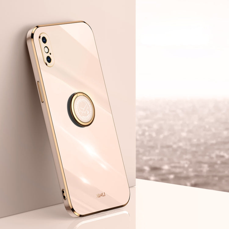 For iPhone XS Max XINLI Straight 6D Plating Gold Edge TPU Shockproof Case with Ring Holder