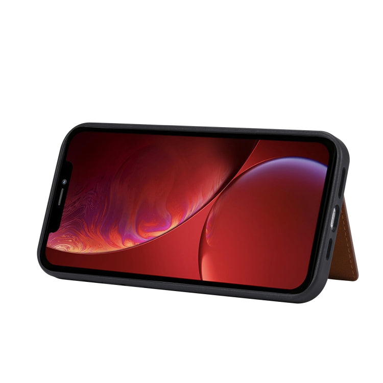 For iPhone 13 mini Calfskin Color Matching Shockproof TPU + PU Case with Holder & Card Slot