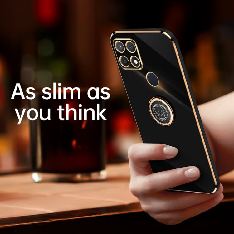 For OPPO A15 XINLI Straight 6D Plating Gold Edge TPU Shockproof Case with Ring Holder