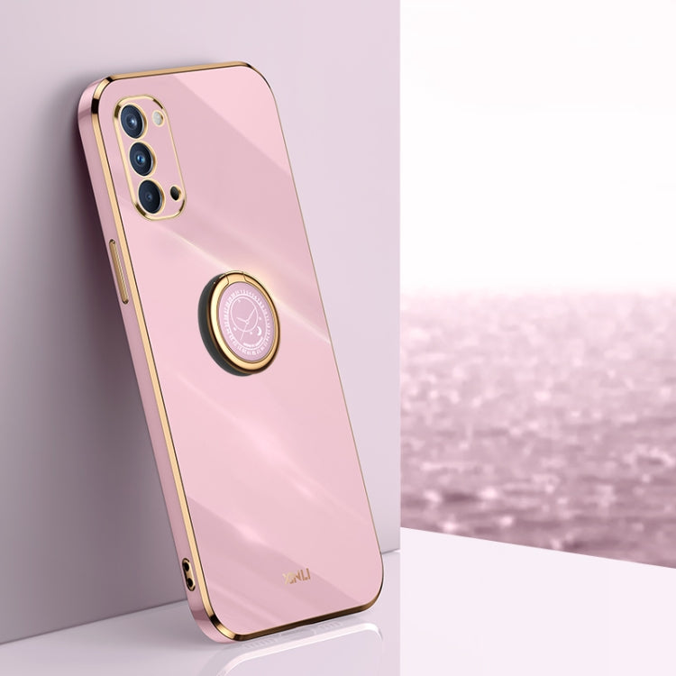 For OPPO Reno4 XINLI Straight 6D Plating Gold Edge TPU Shockproof Case with Ring Holder