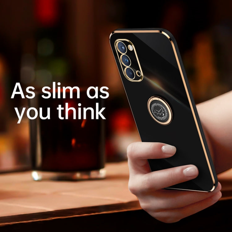 For OPPO Reno4 XINLI Straight 6D Plating Gold Edge TPU Shockproof Case with Ring Holder