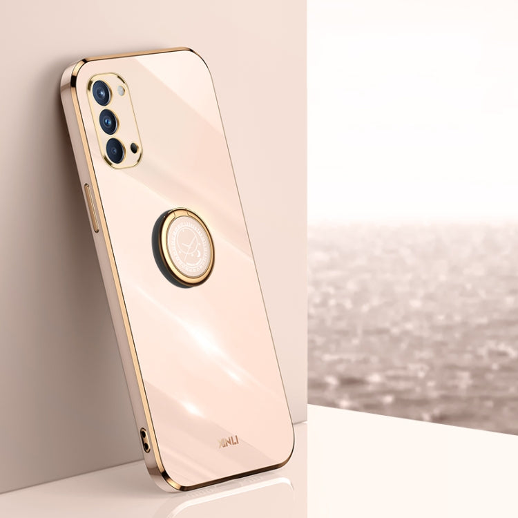 For OPPO Reno4 XINLI Straight 6D Plating Gold Edge TPU Shockproof Case with Ring Holder