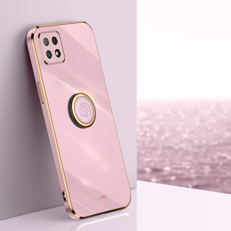 For OPPO Reno4 SE XINLI Straight 6D Plating Gold Edge TPU Shockproof Case with Ring Holder