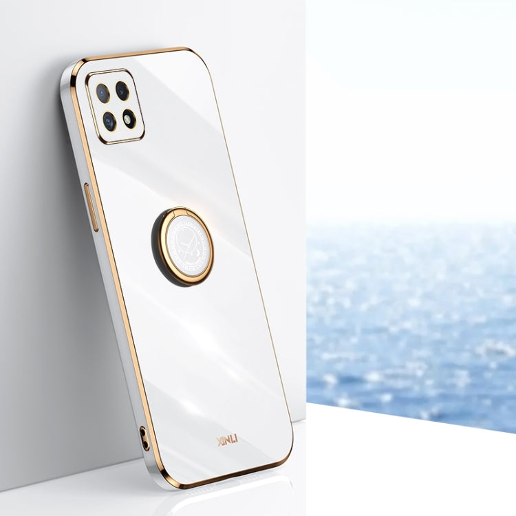 For OPPO Reno4 SE XINLI Straight 6D Plating Gold Edge TPU Shockproof Case with Ring Holder