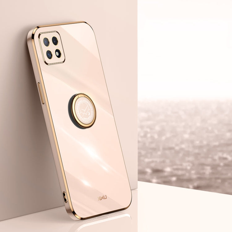 For OPPO Reno4 SE XINLI Straight 6D Plating Gold Edge TPU Shockproof Case with Ring Holder