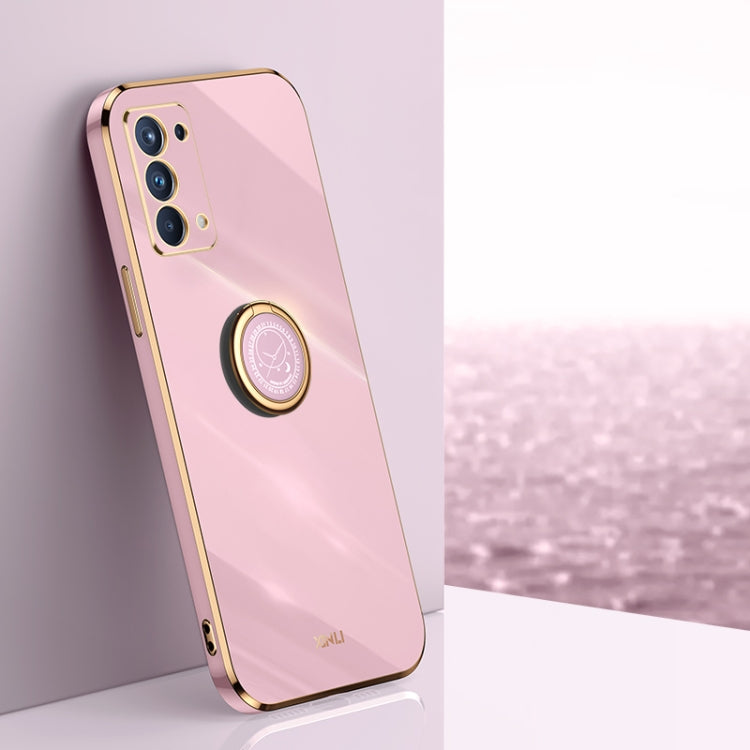 For OPPO Reno5 4G XINLI Straight 6D Plating Gold Edge TPU Shockproof Case with Ring Holder