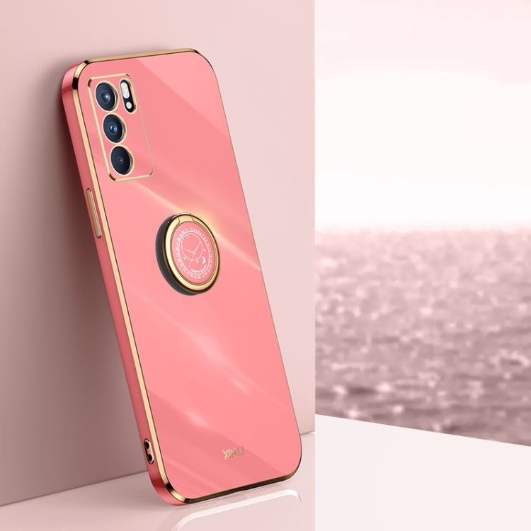 For OPPO Reno6 5G XINLI Straight 6D Plating Gold Edge TPU Shockproof Case with Ring Holder