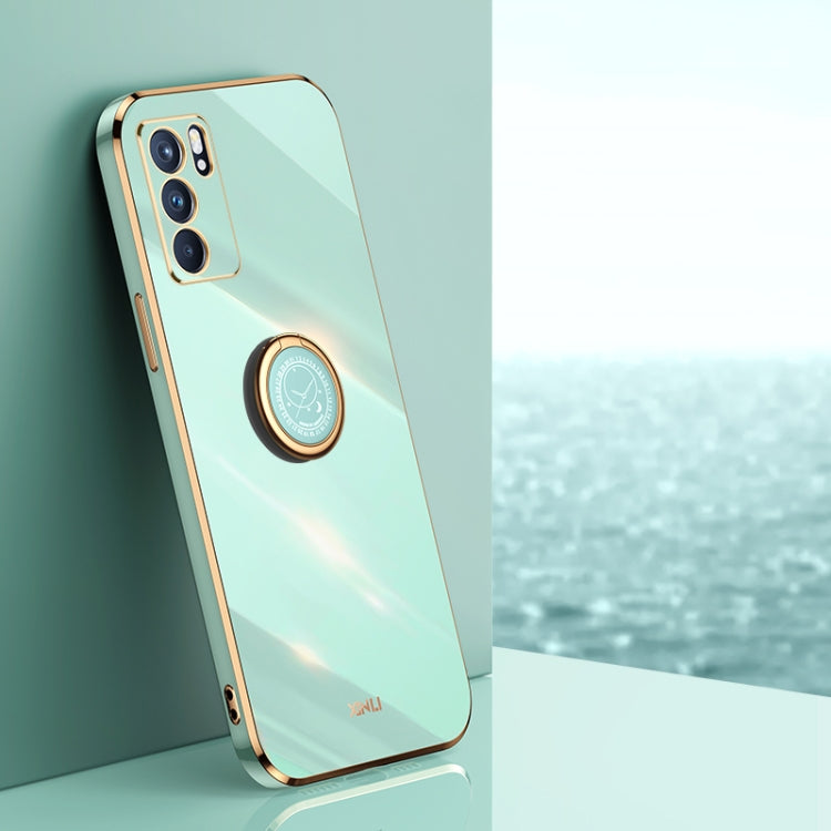 For OPPO Reno6 5G XINLI Straight 6D Plating Gold Edge TPU Shockproof Case with Ring Holder