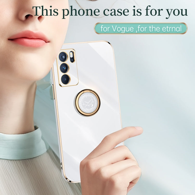 For OPPO Reno6 Pro 5G XINLI Straight 6D Plating Gold Edge TPU Shockproof Case with Ring Holder