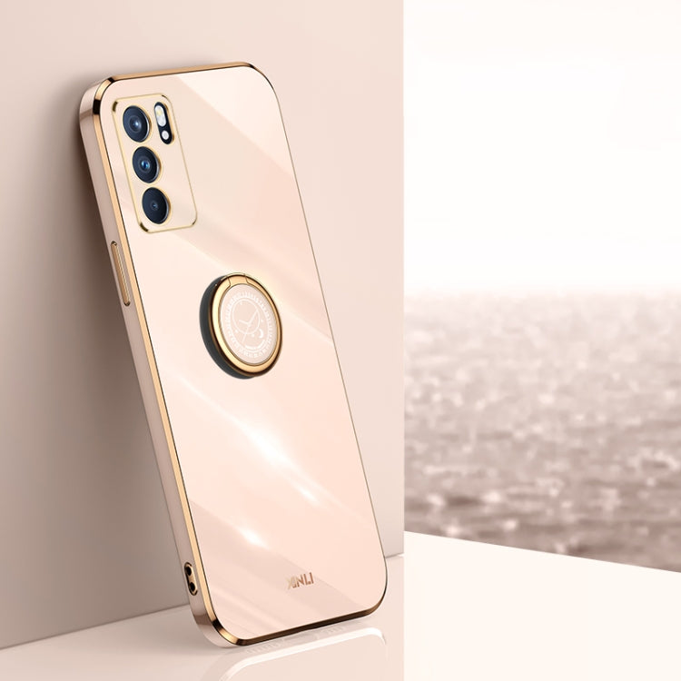 For OPPO Reno6 Pro 5G XINLI Straight 6D Plating Gold Edge TPU Shockproof Case with Ring Holder