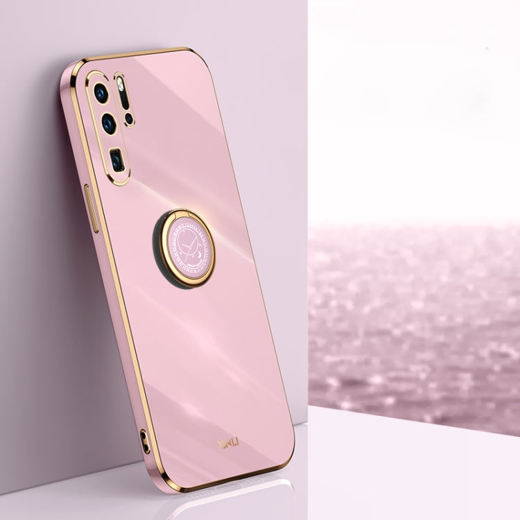 For Huawei P30 Pro XINLI Straight 6D Plating Gold Edge TPU Shockproof Case with Ring Holder