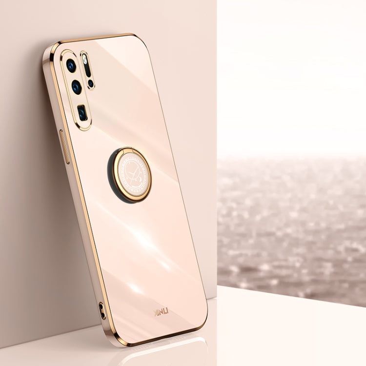For Huawei P30 Pro XINLI Straight 6D Plating Gold Edge TPU Shockproof Case with Ring Holder